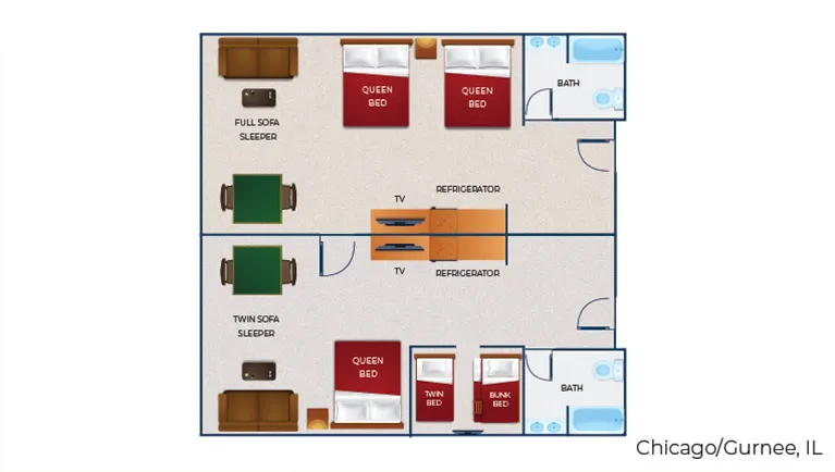 The floor plan for the Deluxe Cabin Suite